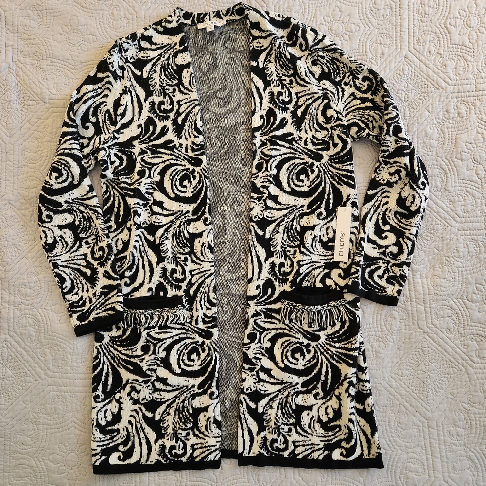Chico's Textured Tiles Maxi Cardigan Size O (US Size S/4) NWT